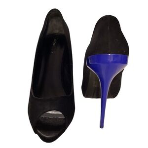 Aldo Tarolli Women’s Black Suede Blue Heel Open Toe High‎ Heel Shoes s 9M